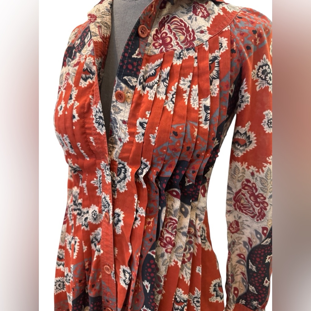 Albert Nipon Vintage Paisley Pleated 70s Midi Dress Size 2 - Picture 6 of 16